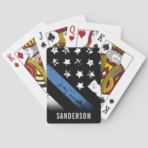 Thin Blue Line Police Retirement Anniversary Poker Cards