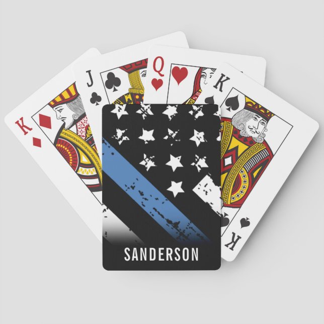 Thin Blue Line Police Retirement Anniversary Poker Cards (Back)