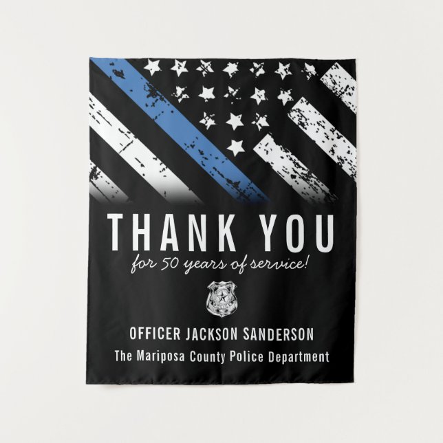Thin Blue Line Police Retirement Anniversary Tapestry (Front)
