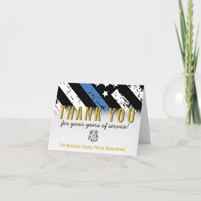 Thin Blue Line Police Retirement Anniversary Thank You Card (Front)