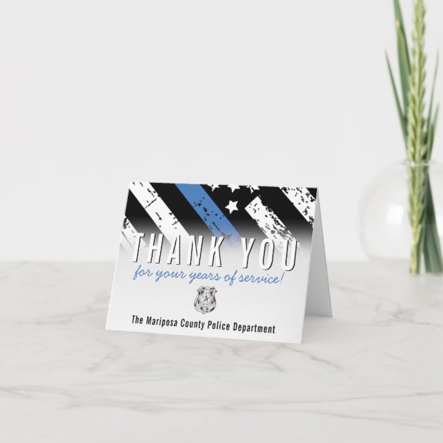 Thin Blue Line Police Retirement Anniversary Thank You Card (Front)