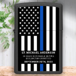 Thin Blue Line Police Retirement Anniversary Zippo Lighter<br><div class="desc">Thin Blue Line Police Retirement Zippo Lighter - USA American flag design in Police Flag colors, modern black blue design . This personalized police lighter is perfect to celebrate your retired law enforcement officer, police retirement gifts , law enforcement anniversary gifts. Personalize these police retirement zippo lighters with police officers...</div>