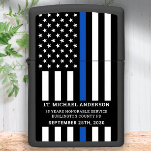 Thin Blue Line Police Retirement Anniversary Zippo Lighter