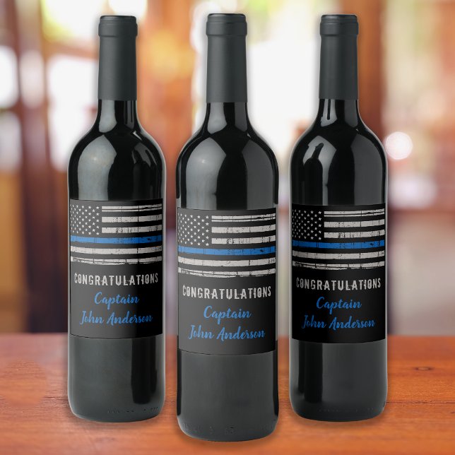 Thin Blue Line Police Retirement Congratulations  Wine Label (Creator Uploaded)