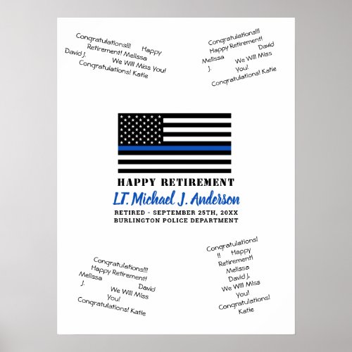 Thin Blue Line Police Retirement Guest Book Poster
