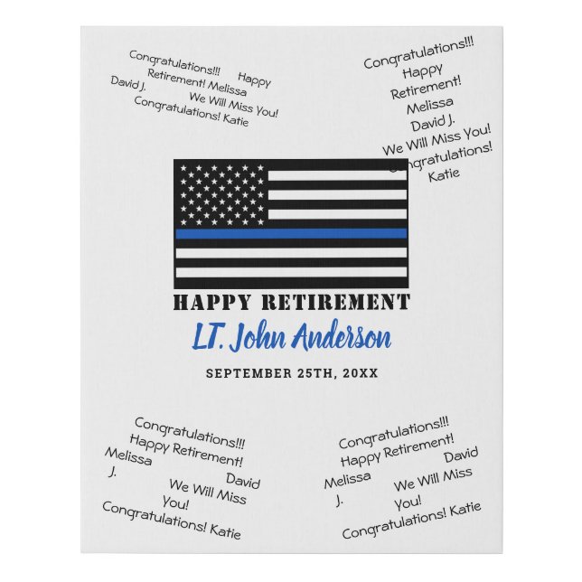 Thin Blue Line Police Retirement Guest Book Sign (Front)
