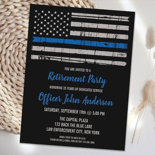 Thin Blue Line Police Retirement Invitation Card