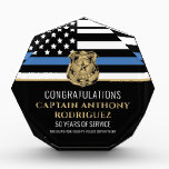 Thin Blue Line Police Retirement Law Enforcement Acrylic Award<br><div class="desc">This design features a police force flag with black and white stripes,  and a thin blue line stripe as well. This award is great for showing appreciation to an officer celebrating an anniversary or thanking a retiring law enforcement officer,  sheriff,  captain,  or chief for their years of service.</div>