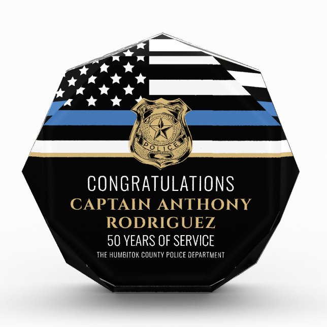 Thin Blue Line Police Retirement Law Enforcement Acrylic Award (Front)