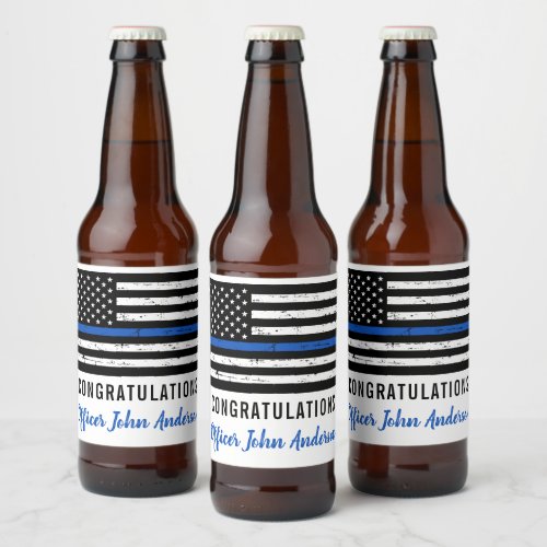 Thin Blue Line Police Retirement Law Enforcement Beer Bottle Label