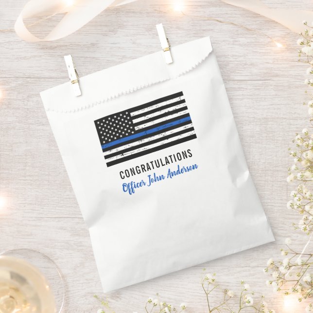 Thin Blue Line Police Retirement Law Enforcement Favor Bag (Clipped)