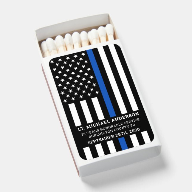 Thin Blue Line Police Retirement Law Enforcement Matchboxes (Front Open)
