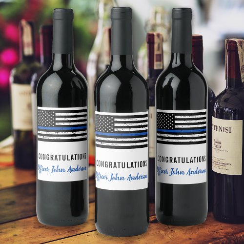 Thin Blue Line Police Retirement Law Enforcement Wine Label