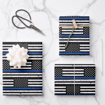 Thin Blue Line Police Retirement Law Enforcement Wrapping Paper Sheets