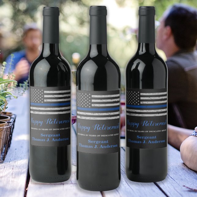 Thin Blue Line Police Retirement P Congratulations Wine Label (Creator Uploaded)