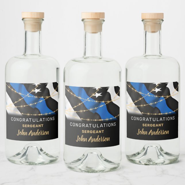 Thin Blue Line Police Retirement Party Liquor Bottle Label (Bottles)