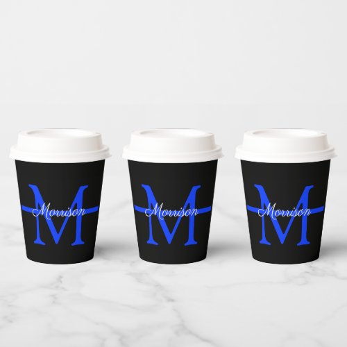 Thin Blue Line Police Retirement Party Monogram Paper Cups