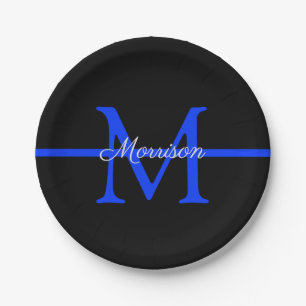 Thin Blue Line Police Retirement Party Monogram Paper Plates