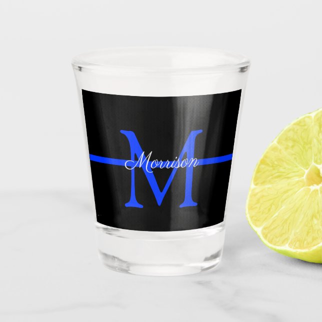 Thin Blue Line Police Retirement Party Monogram Shot Glass (Front)