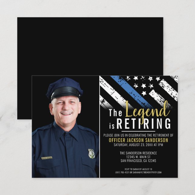 Thin Blue Line Police Retirement Party Photo Invitation (Front/Back)