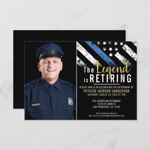 Thin Blue Line Police Retirement Party Photo Invitation