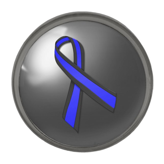 Thin Blue Line Police Ribbon Gunmetal Finish Lapel Pin (Front)