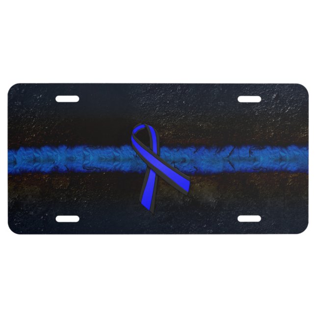Thin Blue Line Police Ribbon License Plate (Front)