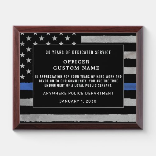 Thin Blue Line Police Service Award Plaque