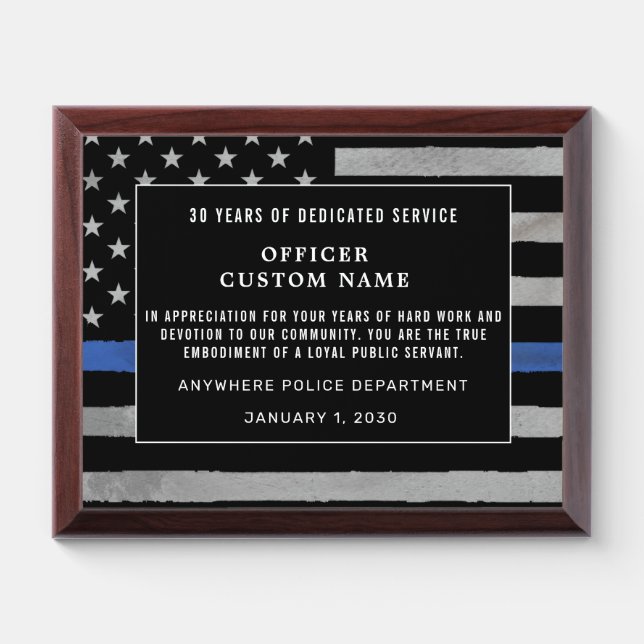 Thin Blue Line Police Service Award Plaque (Horizontal)