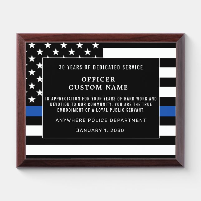 Thin Blue Line Police Service Award Plaque (Horizontal)