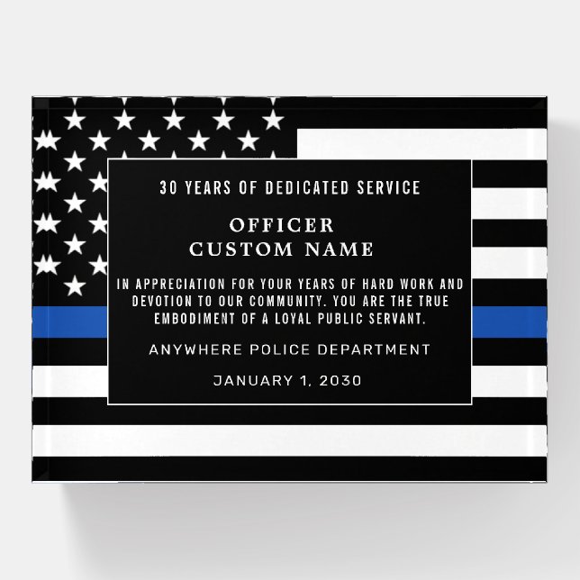 Thin Blue Line Police Service Paperweight (Front)