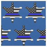 Thin Blue Line Police Sheriff Badge Pattern Fabric