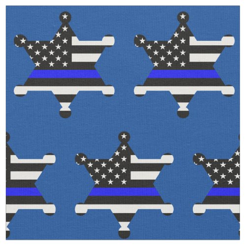 Thin Blue Line Police Sheriff Badge Pattern Fabric