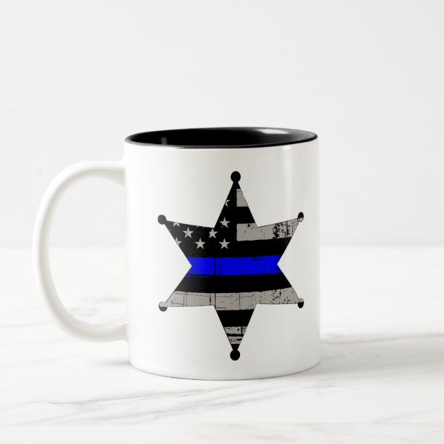 Thin Blue Line Police Sheriffs Badge Two-Tone Coffee Mug (Left)