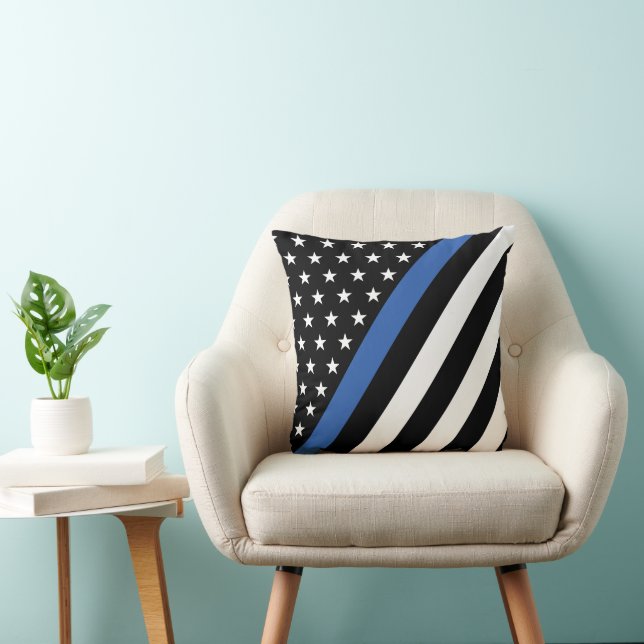 Thin Blue Line Police Stars and Stripes Throw Pill Throw Pillow (Chair)