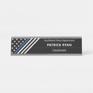 Thin Blue Line Police Stars Stripes Monogram Desk Name Plate