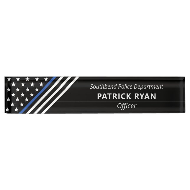 Thin Blue Line Police Stars Stripes Monogram Desk Name Plate (Front)