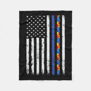 Thin Blue Line Police Support Autism 4th July Mom  Fleece Blanket