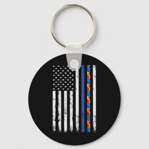Thin Blue Line Police Support Autism 4th July Mom Keychain