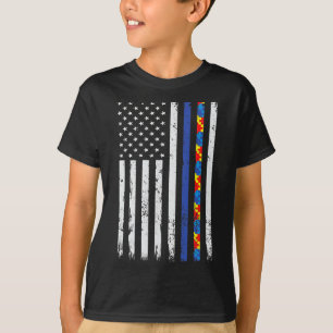 Thin Blue Line Police Support Autism 4th July Mom T-Shirt