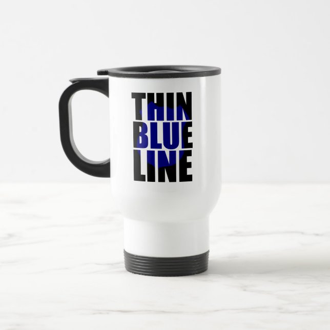 Thin Blue Line Police Support Badge Travel Mug (Left)