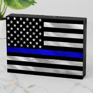 Thin Blue Line Police Support Flag Wooden Box Sign