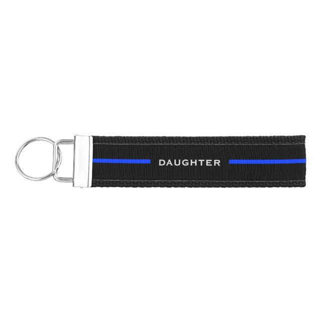 Thin Blue Line Police Support LEO Daughter's Name Wrist Keychain (Keys on Left)