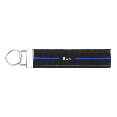 Thin Blue Line Police Support LEO Son with Name Wrist Keychain