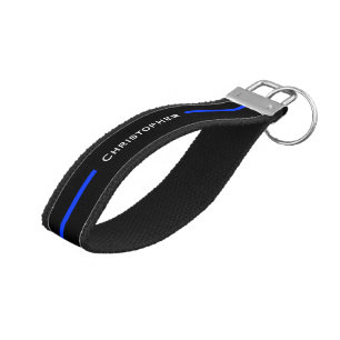 Thin Blue Line Police Support LEO Son with Name Wrist Keychain