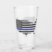 Thin Blue Line Police Support, USA Flag Patriotic Glass (Back)