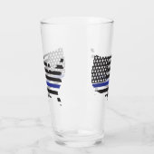Thin Blue Line Police Support, USA Flag Patriotic Glass (Left)