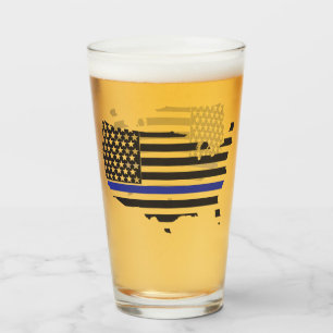 Thin Blue Line Police Support, USA Flag Patriotic Glass