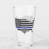 Thin Blue Line Police Support, USA Flag Patriotic Glass (Front)