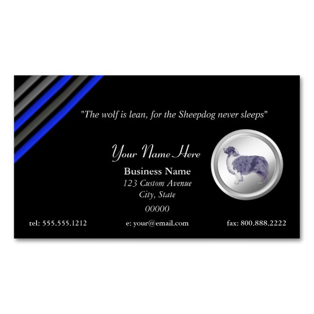 Thin Blue Line Police "The Sheepdog Never Sleeps"  Business Card Magnet (Front)
